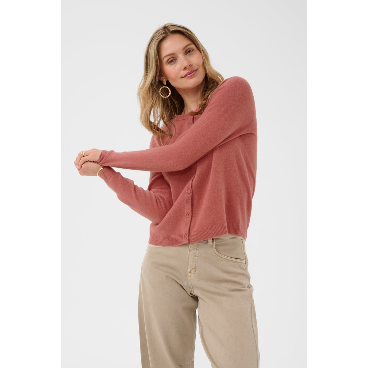 Cardigan à tricot rose mauvewood, CREAM