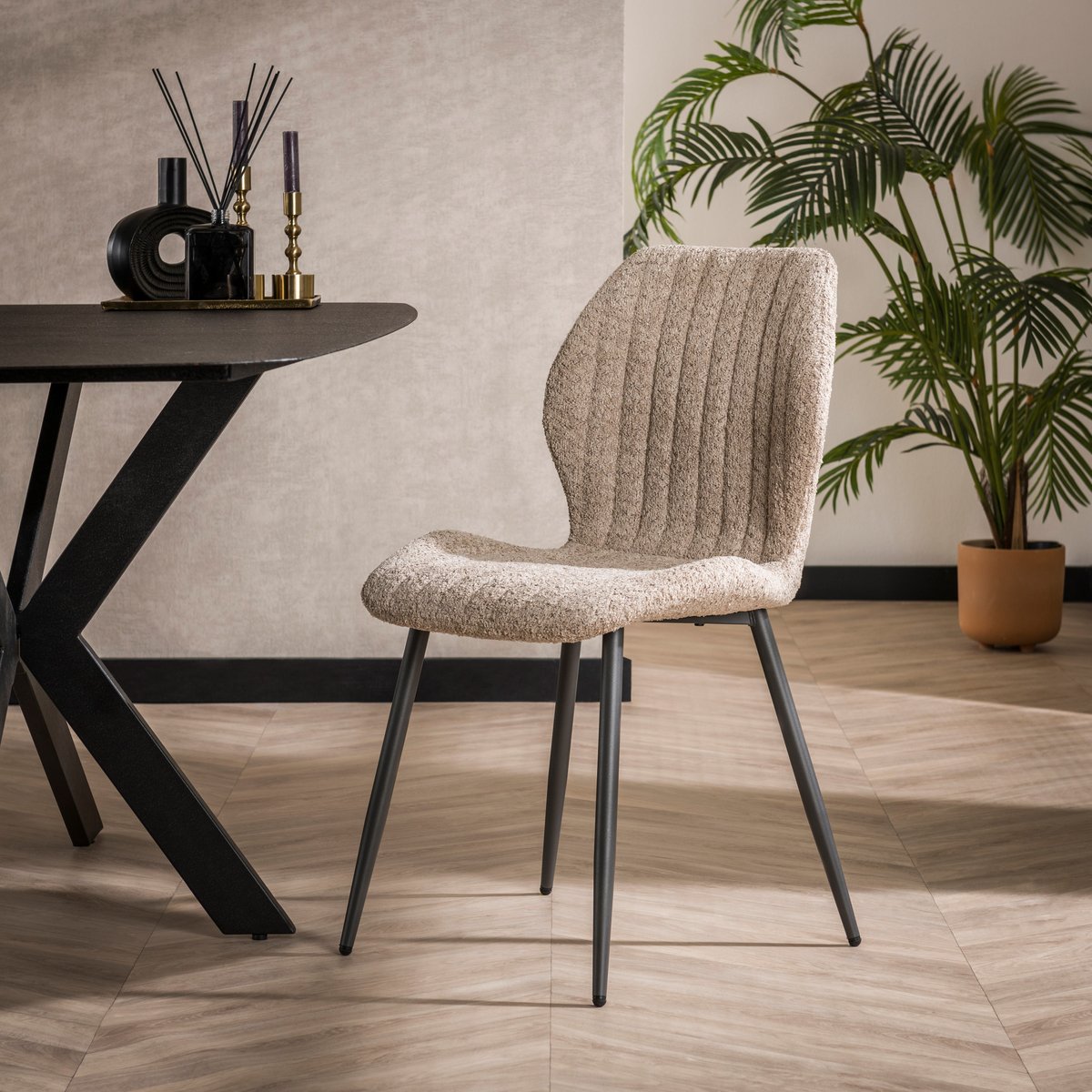 Chaise en bouclette sable à rayures (lot de 2) GALWAY beige, PIER IMPORT