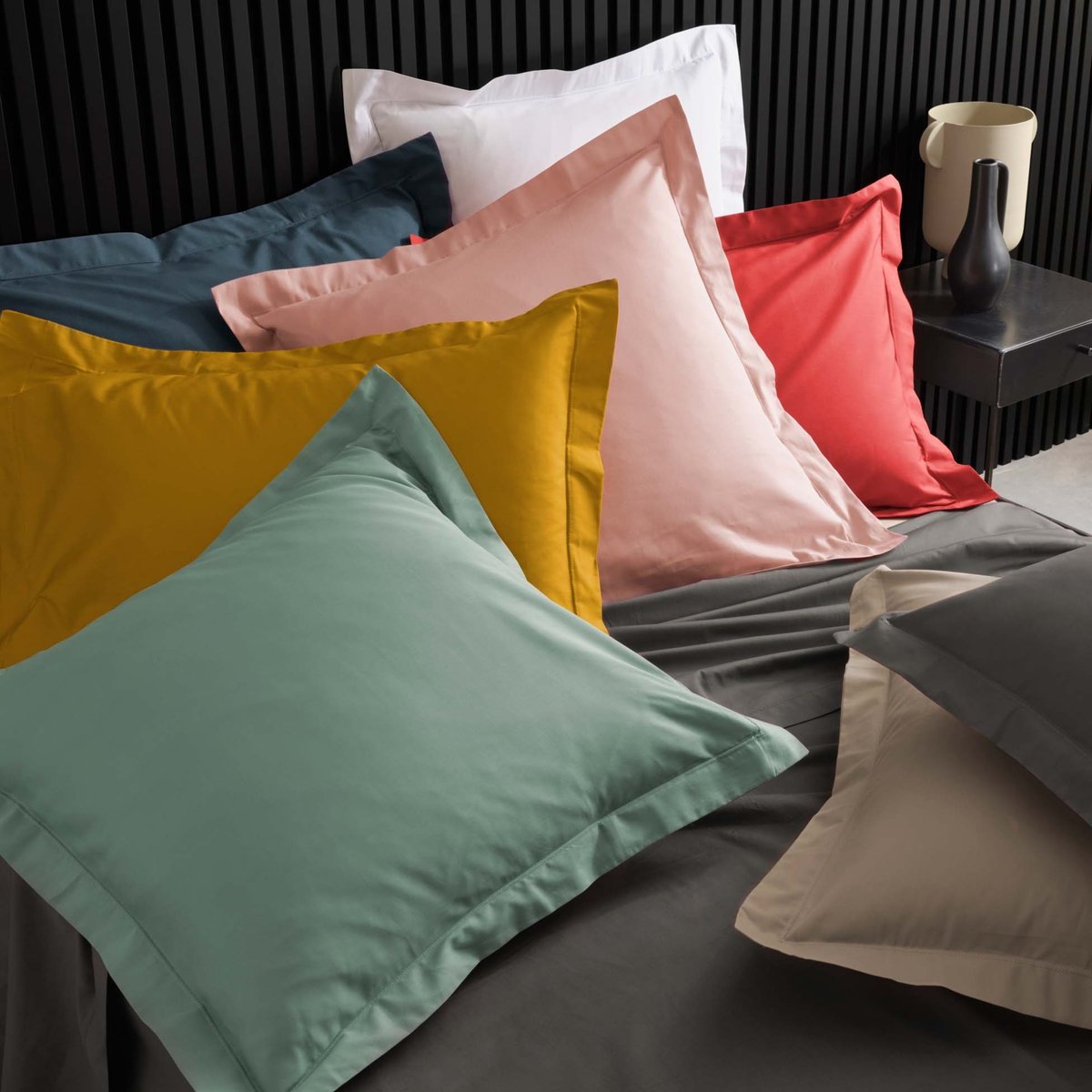 Taie d'oreiller volant plat 100% percale de coton ORIGINE sable, DOUCEUR D'INTÉRIEUR
