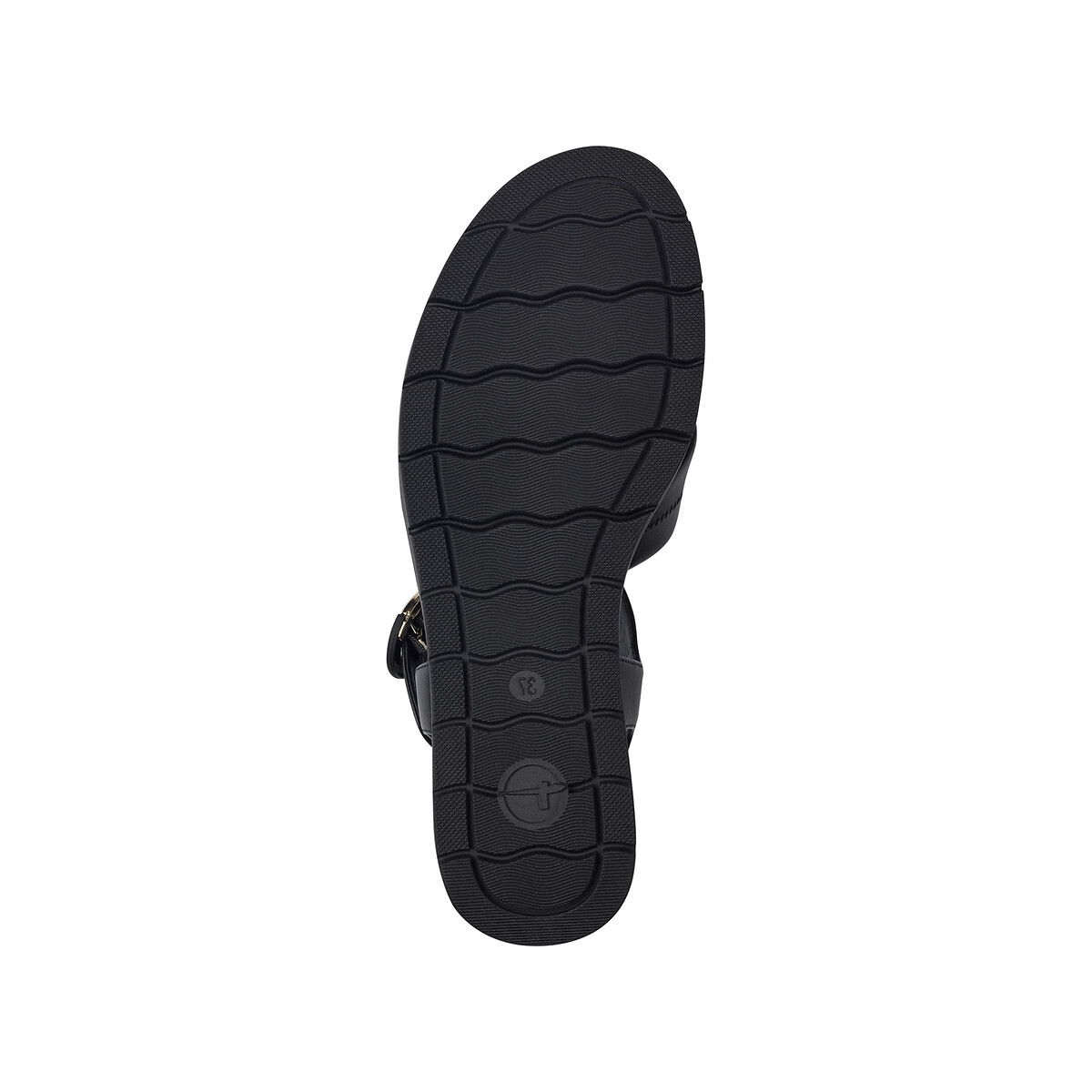 Sandales compensées en cuir noir, TAMARIS