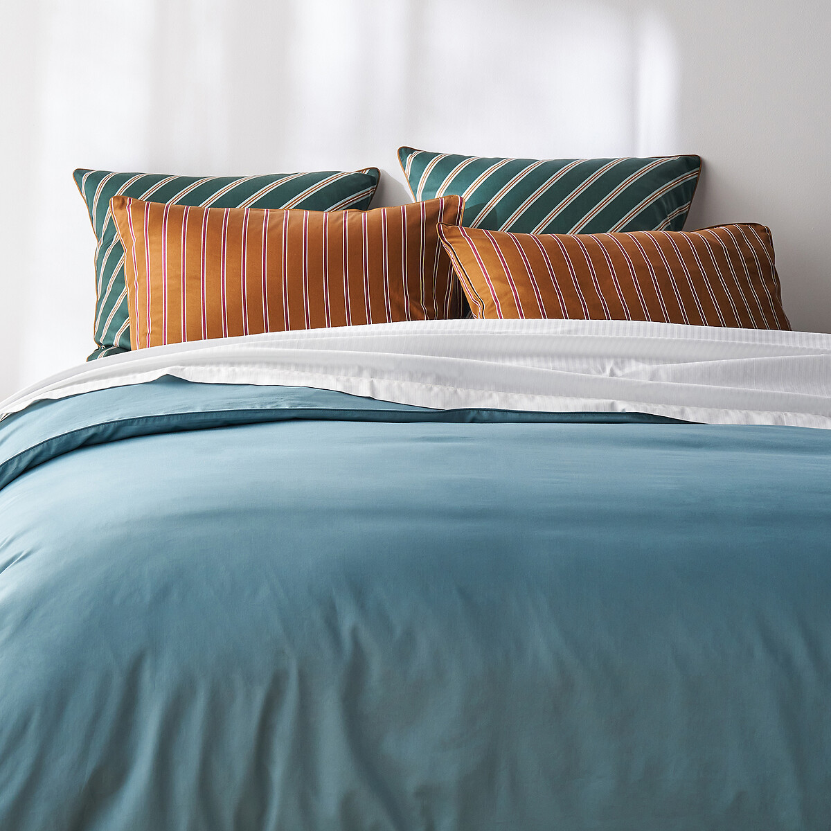 Drap plat uni en satin de coton, 153 fils, Opale rayé blanc, LA REDOUTE INTERIEURS