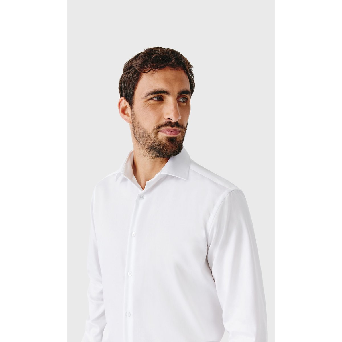 Chemise Regular fit sans repassage en twill de coton blanc, ACROSS