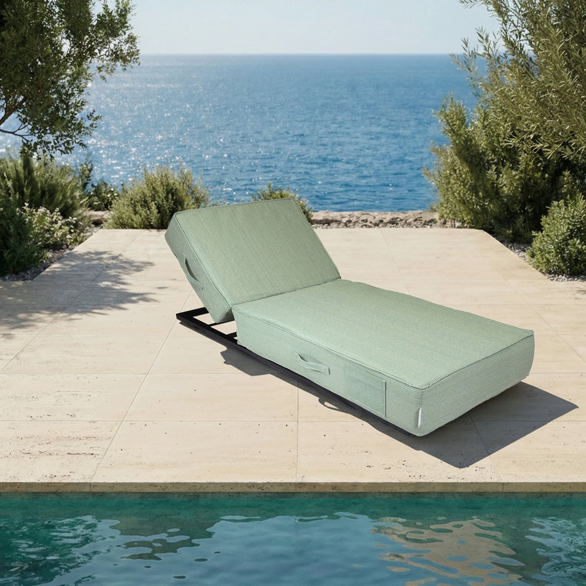 Lit bain de soleil extérieur 1 place avec structure vert, MX HOME