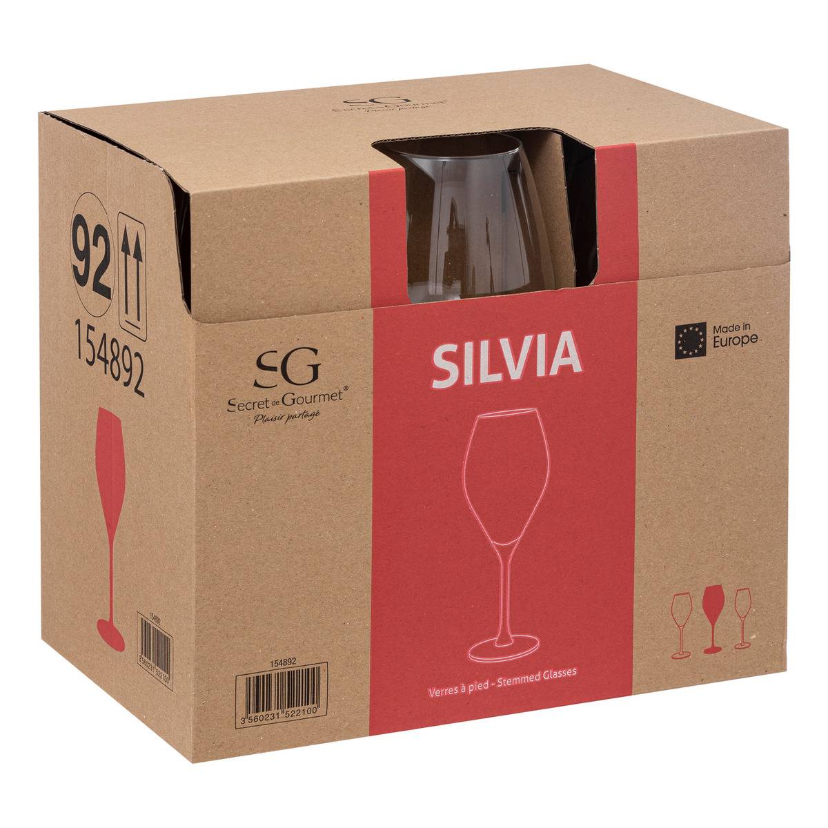 Lot de 6 verres à eau en verre 47 cl SILVIA transparent, SECRET DE GOURMET