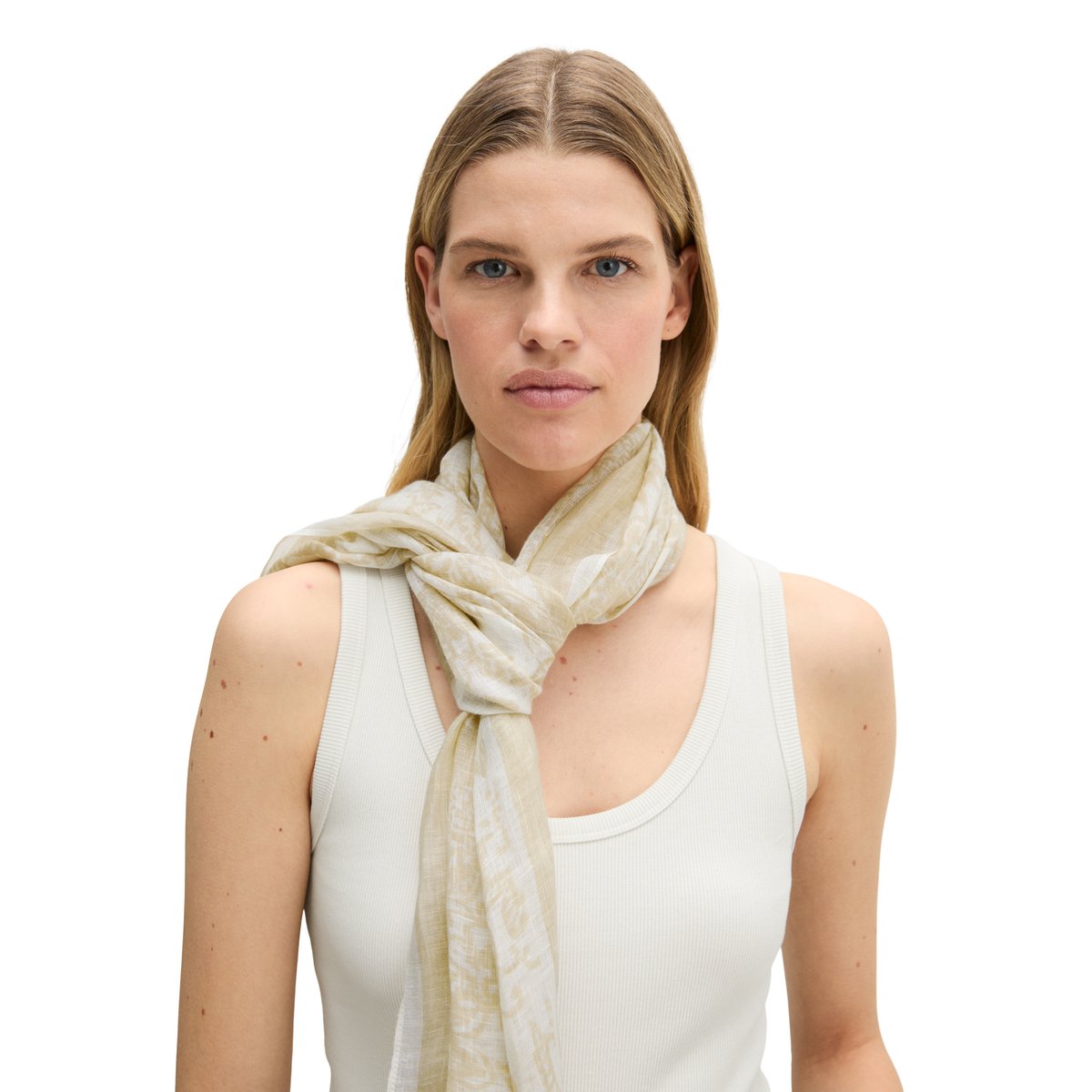 Foulard en lin avec un bord à franges doux beige, MARC O'POLO