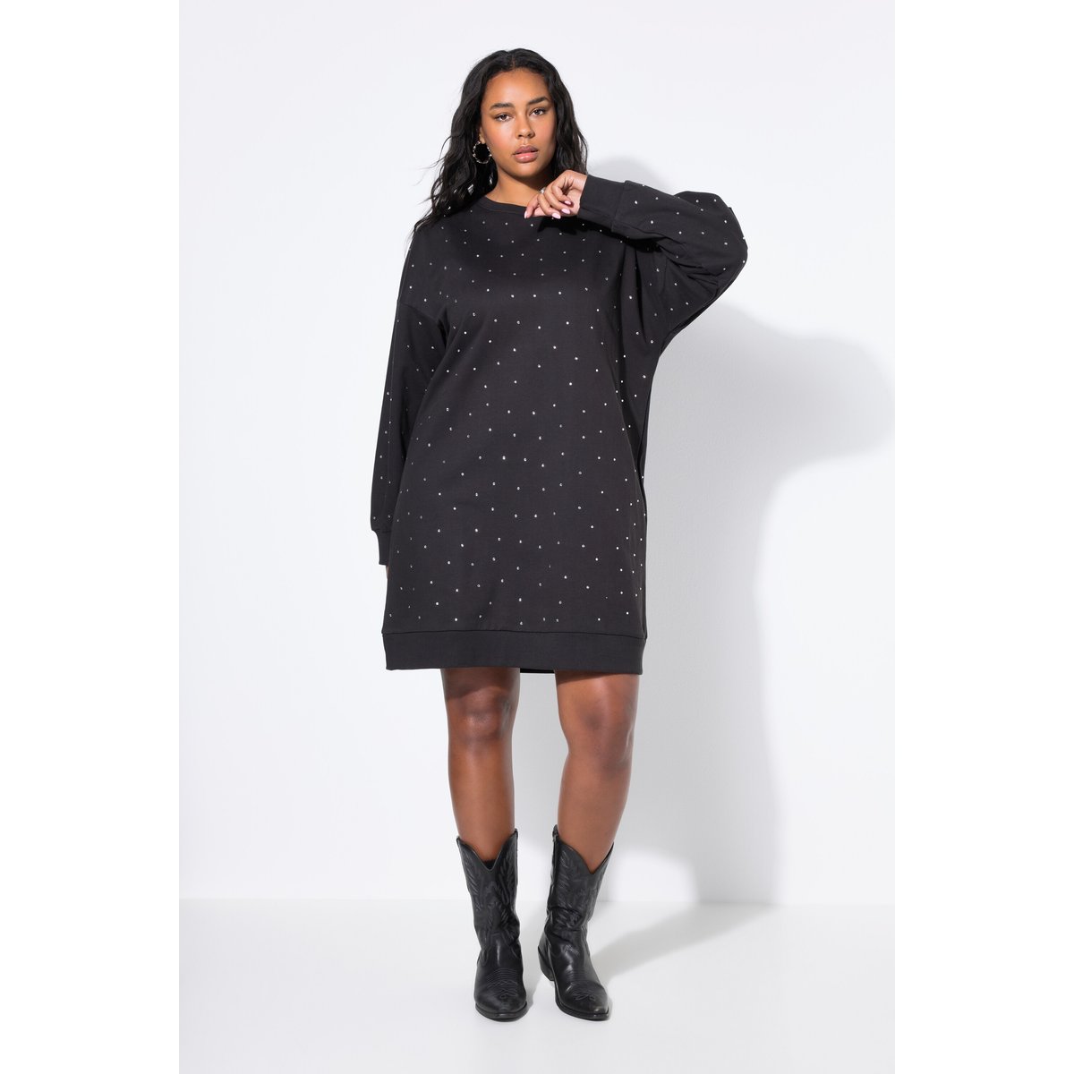 Robe en molleton oversize à strass chiné anthracite, STUDIO UNTOLD