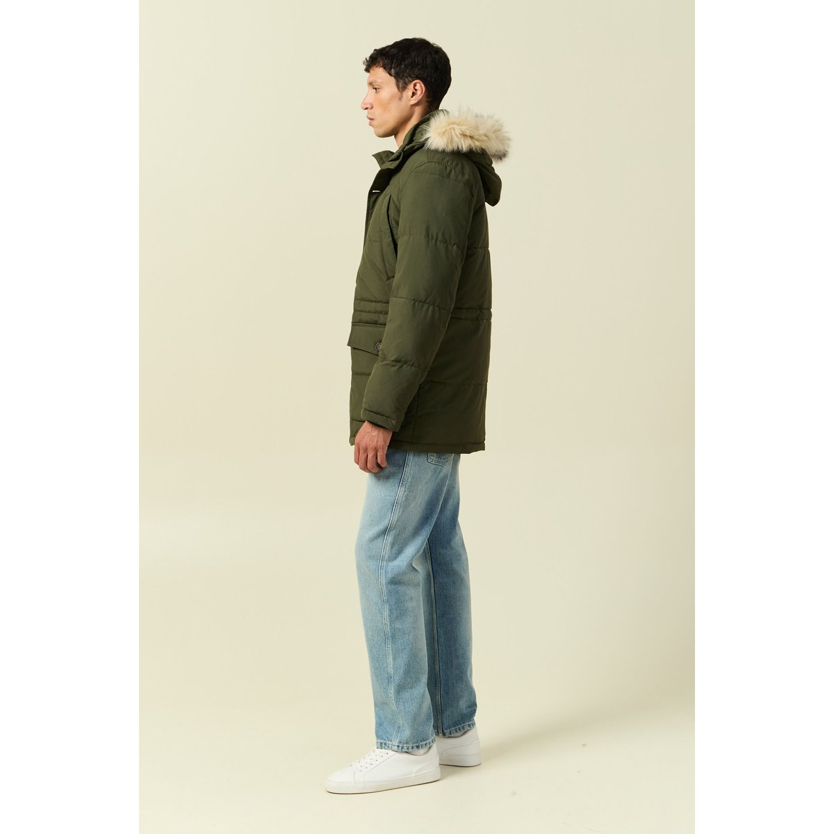 Parka longue droite à capuche vert kaki, BONOBO