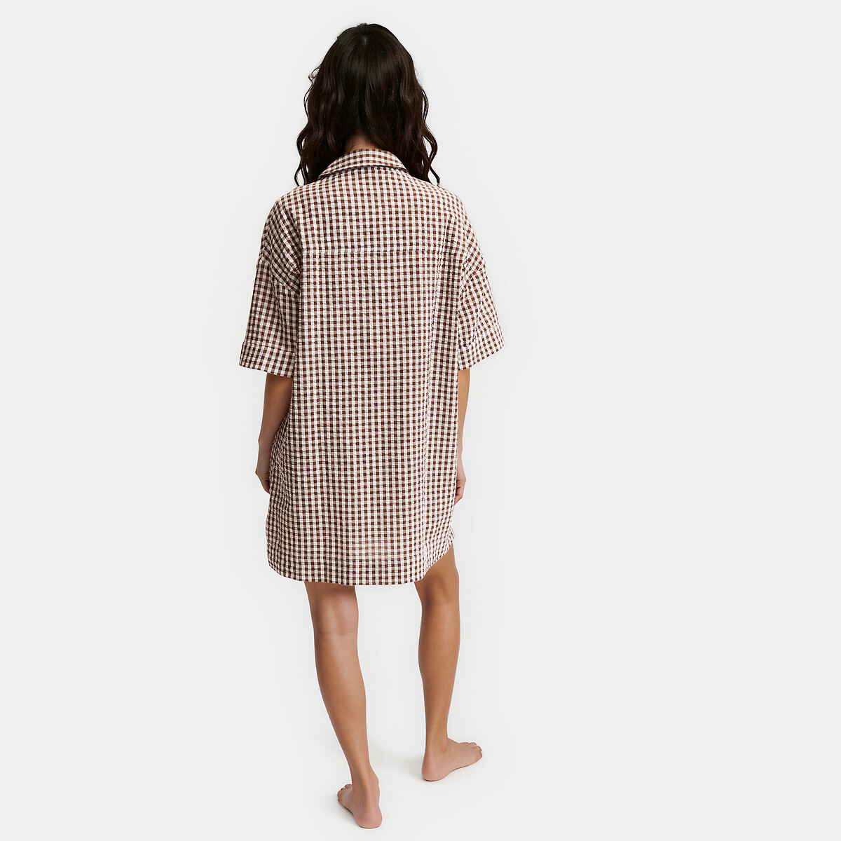 Camisón mil rayas, cuadros vichy de tejido teñido, Signature AIMÉE chocolate, LA REDOUTE COLLECTIONS