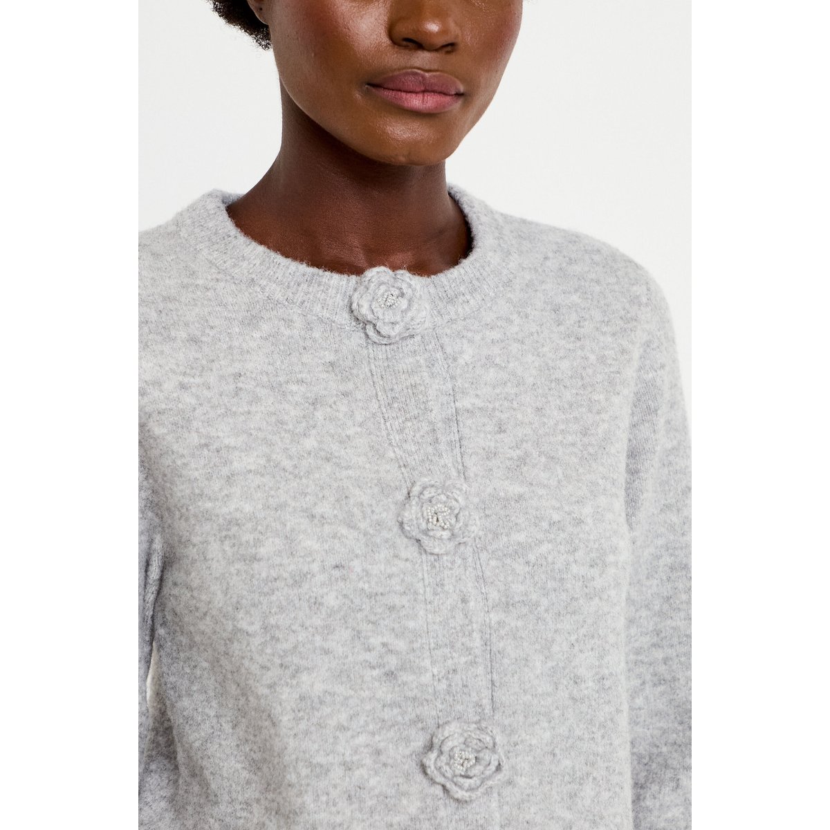 Gilet manches longues col rond gris clair, CACHE CACHE