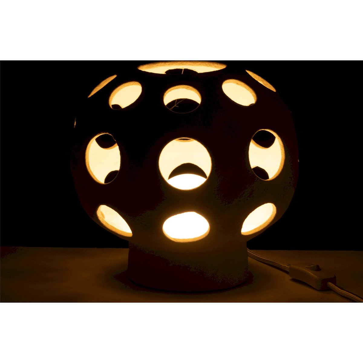 Lampe globe ronde en pierre ajourée beige pierre naturel doux, RECOLLECTION