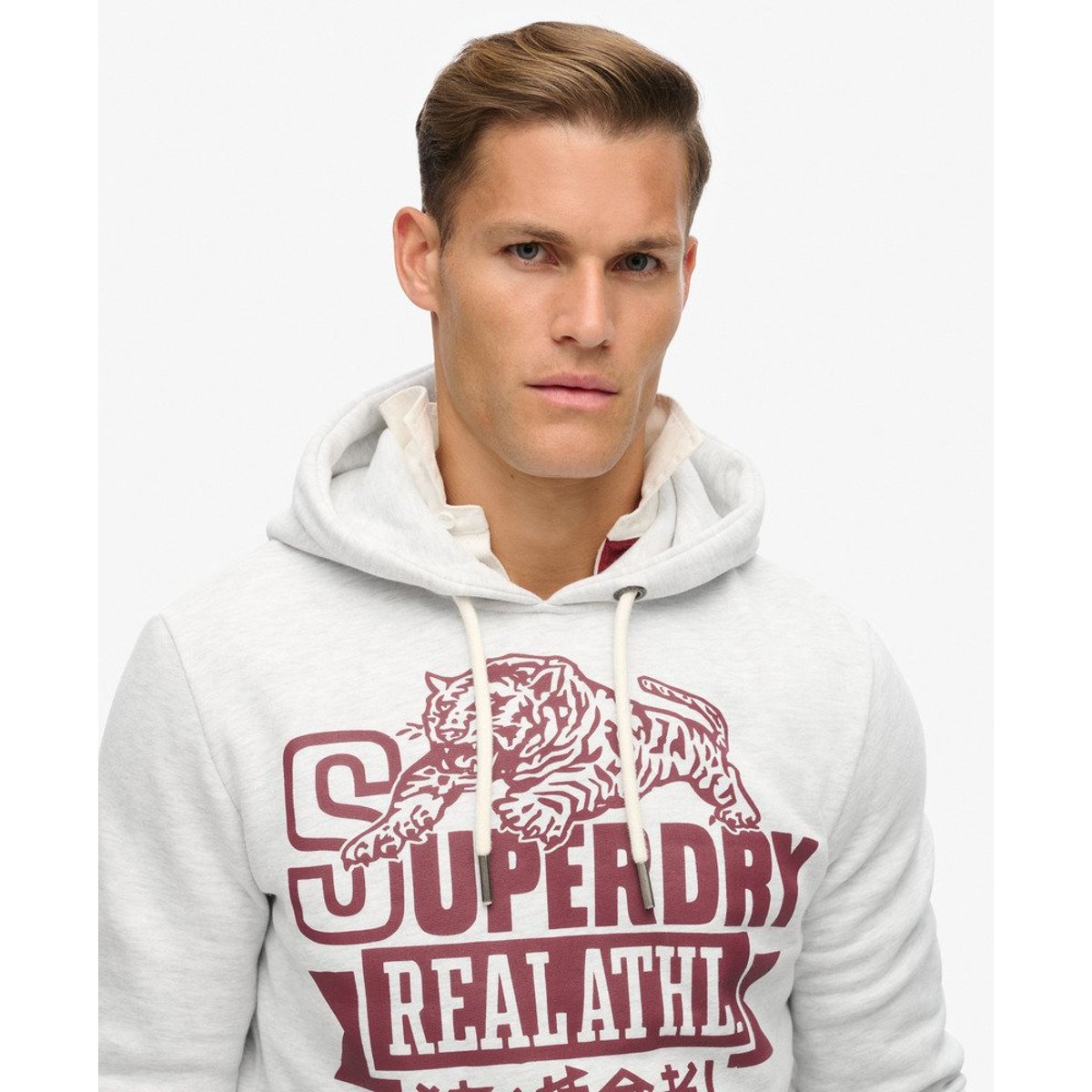 Sweat à capuche Classic Athletic blanc glacier chiné, SUPERDRY