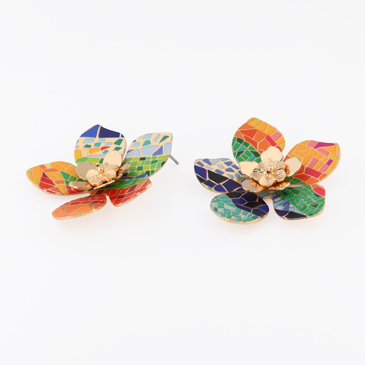 Boucles d'oreilles fleurs Balagane imprimé mosaïque multicolore, BALABOOSTE