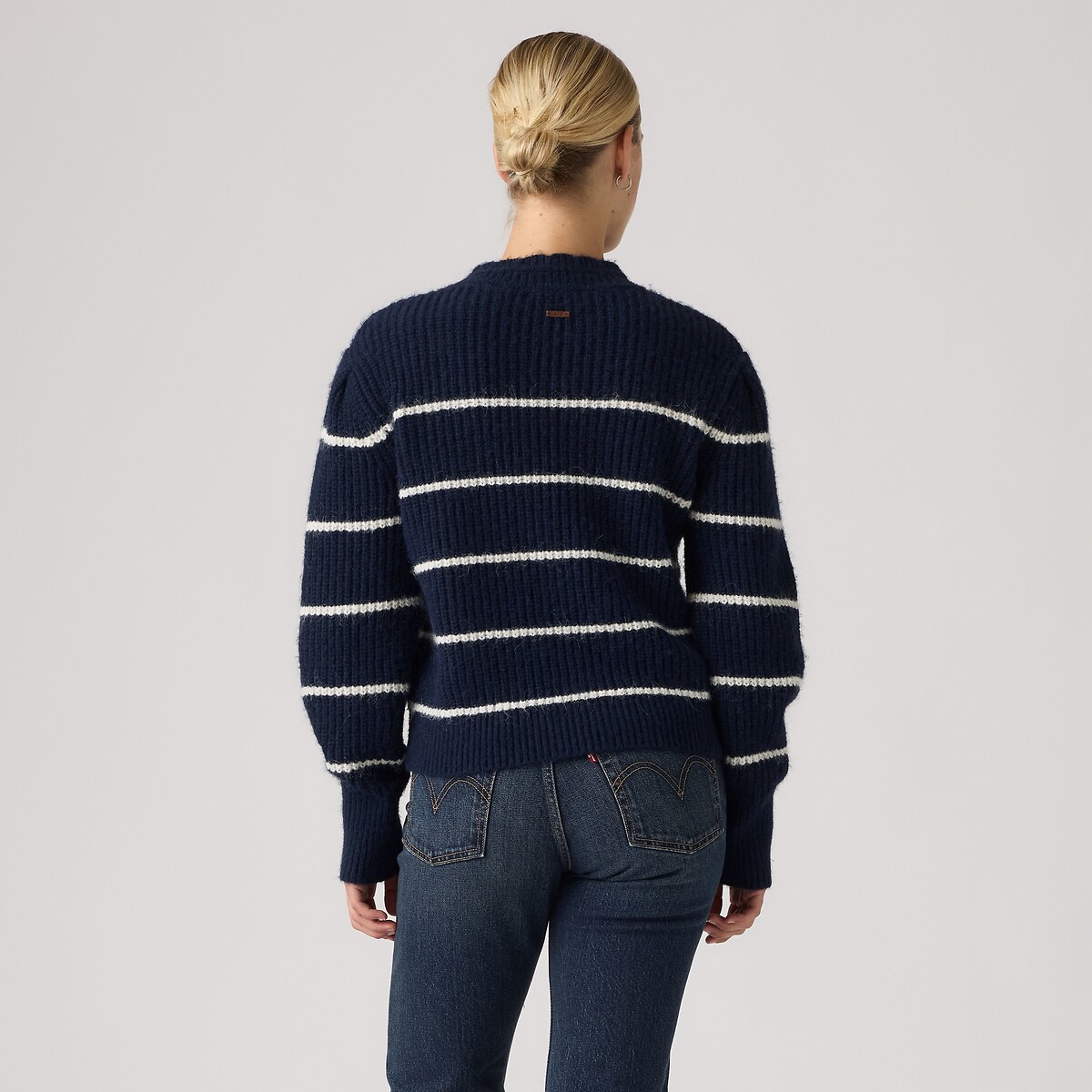 Pull rayé col rond manches longues marine/écru, LEVI'S