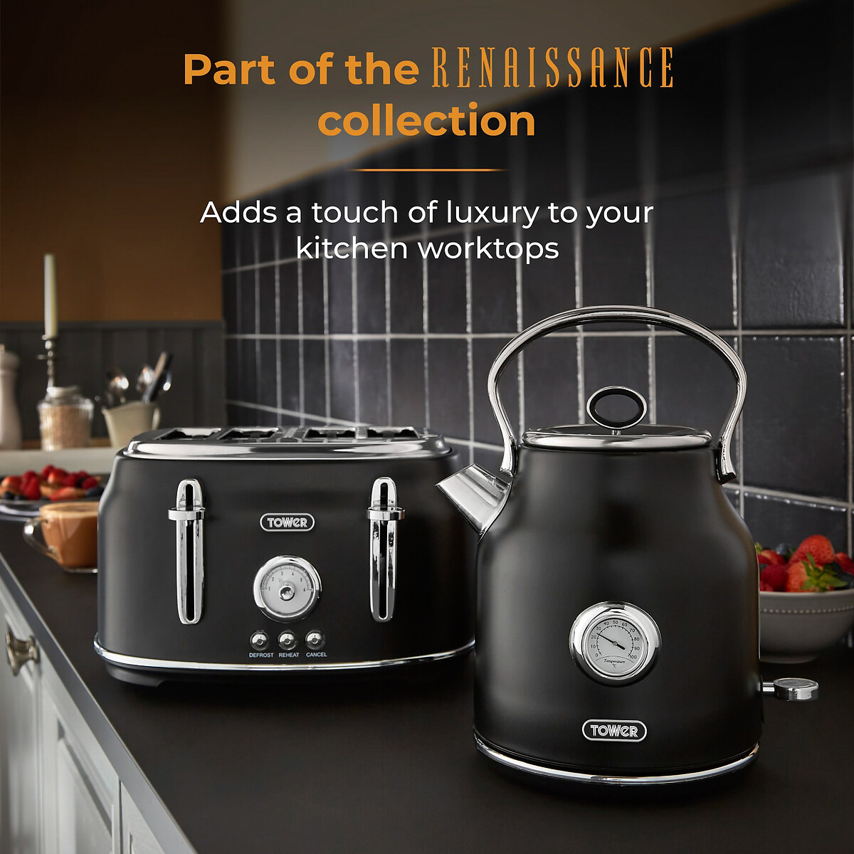 Renaissance 1.7 Litre 3KW Kettle - T10063 black, TOWER