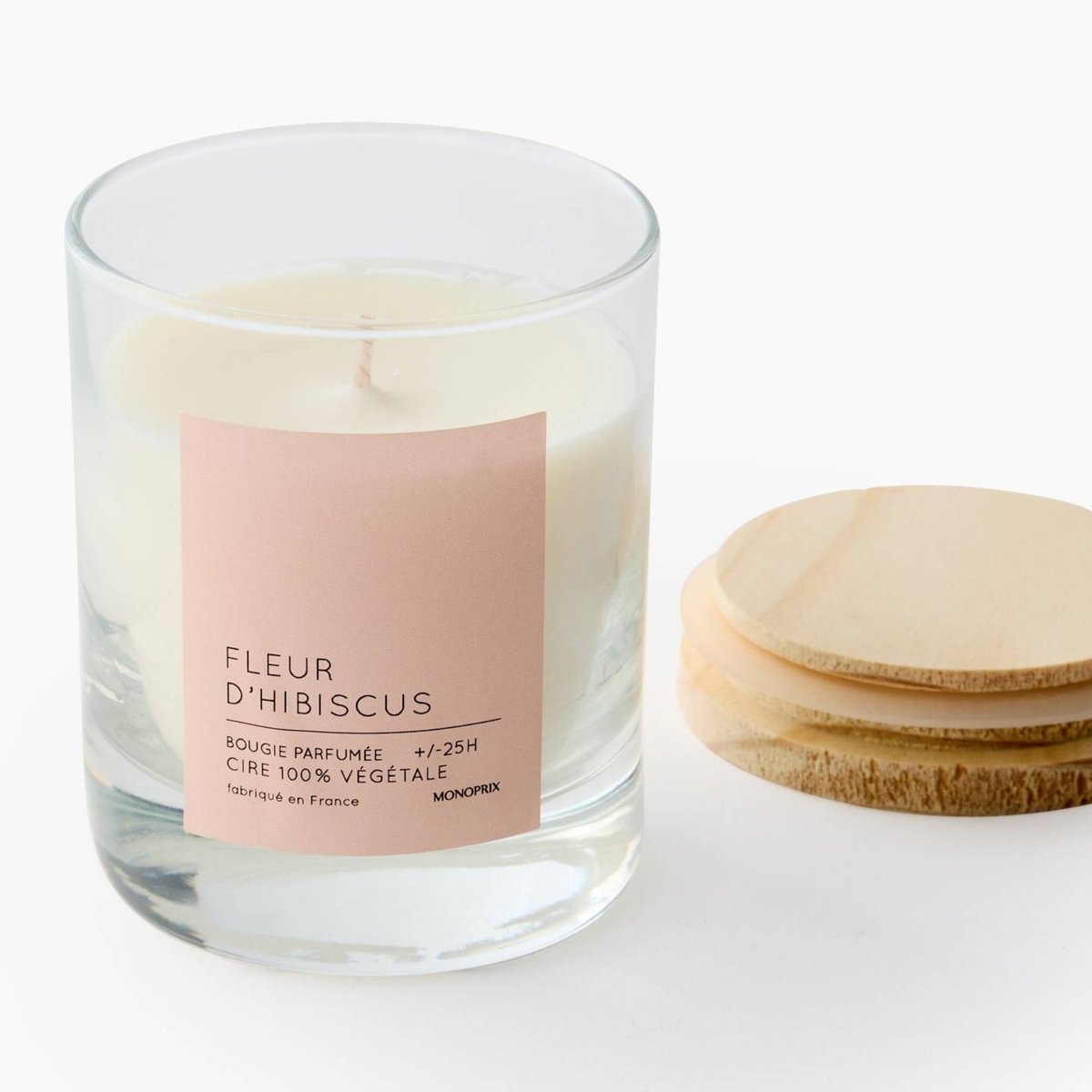 Bougie en cire végétale dans pot en verre parfumée couleur unique, MONOPRIX