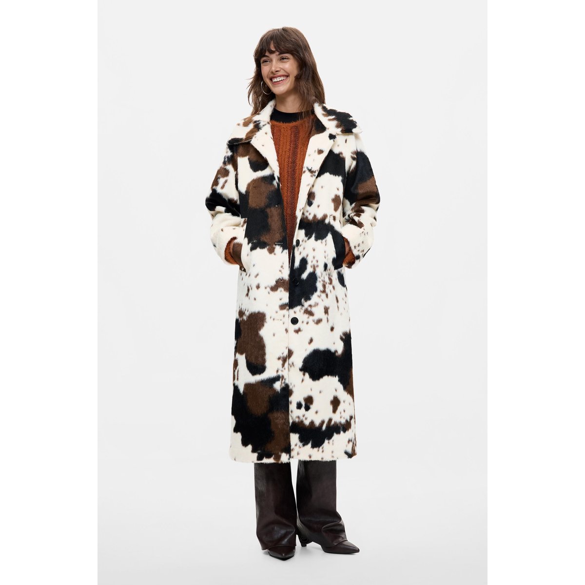 Manteau imprimé à poils longs beige, DESIGUAL