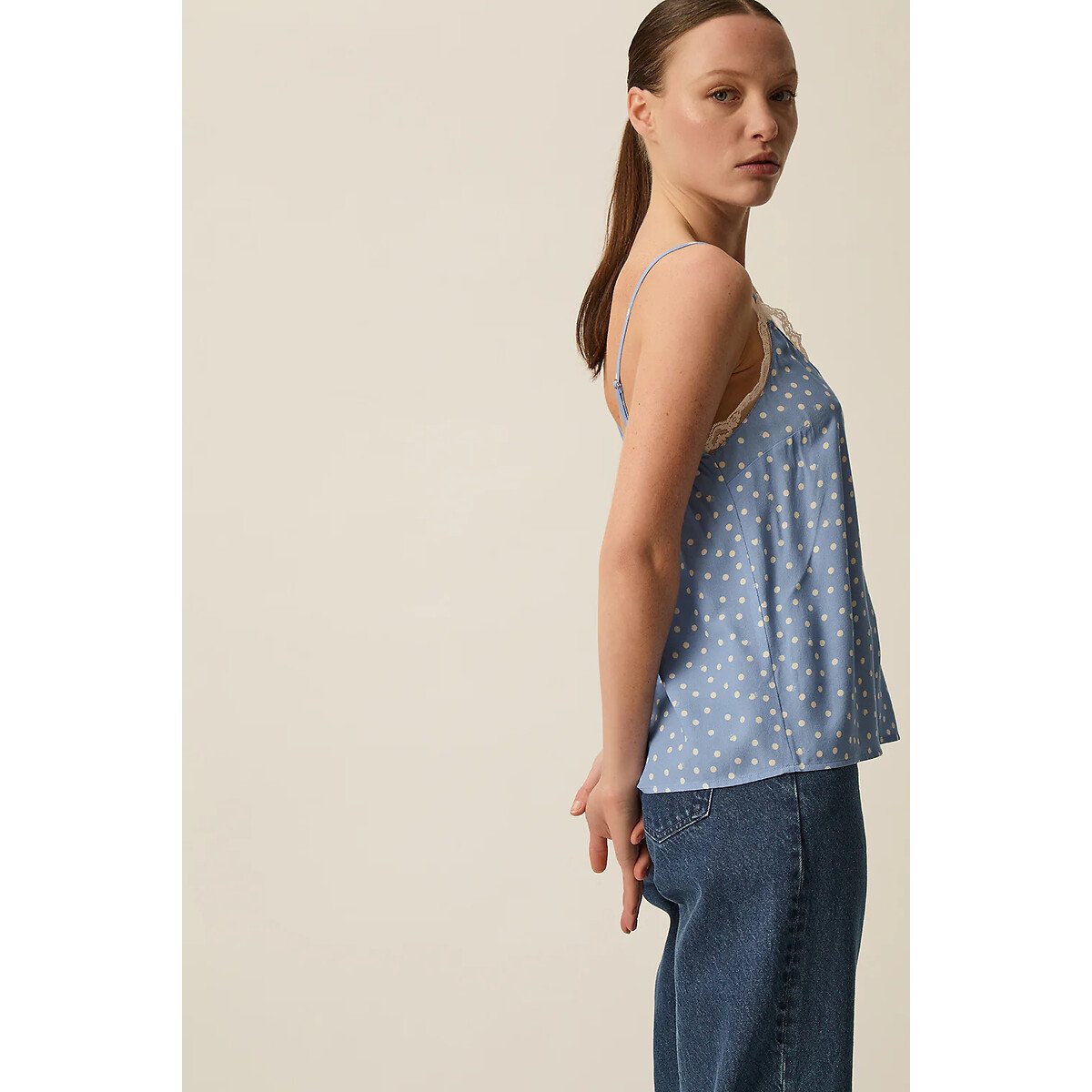 Canotta a pois con spalline sottili, TOUTOU blu a pois, DES PETITS HAUTS