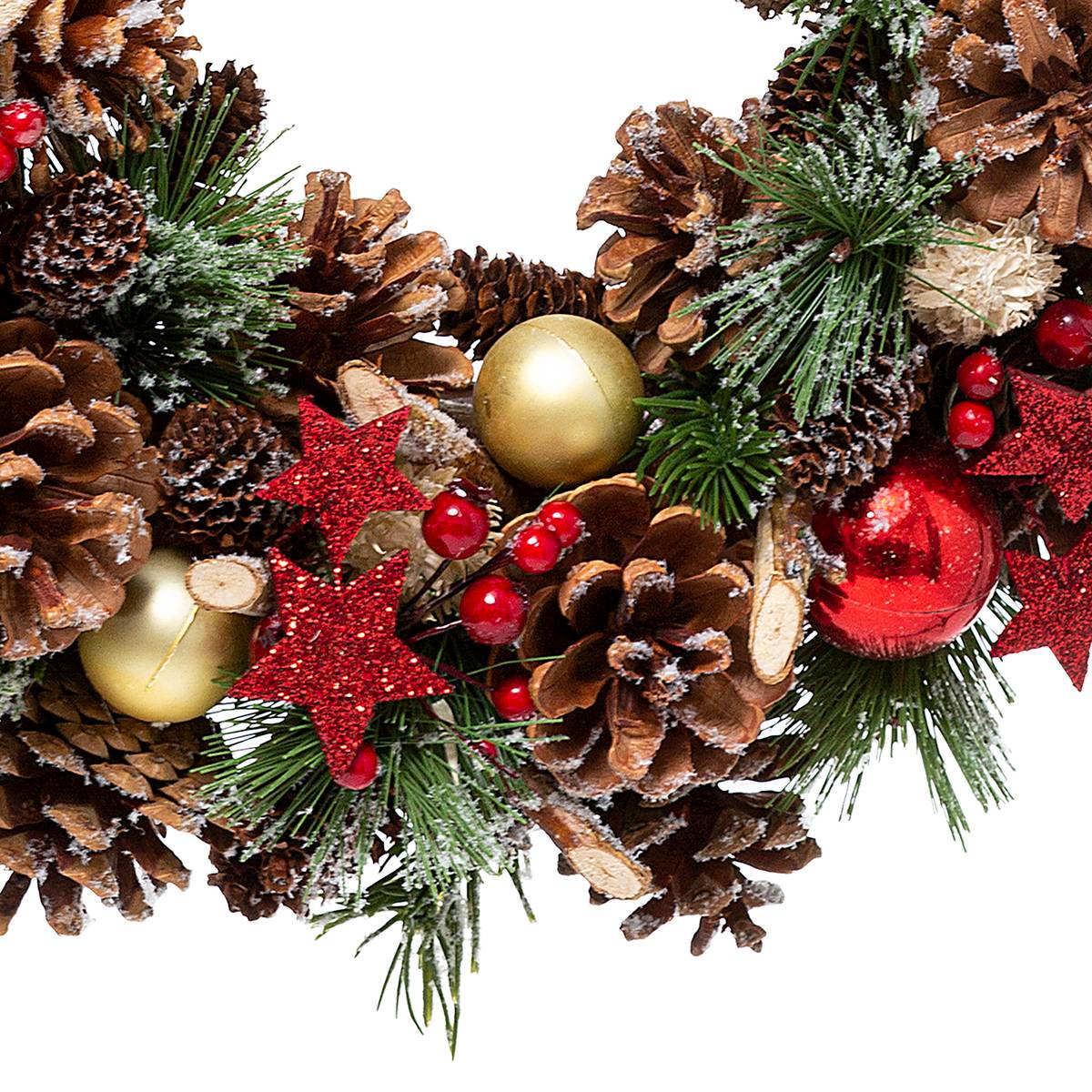 Couronne houx et étoiles D35 cm multicolore, ATMOSPHERA