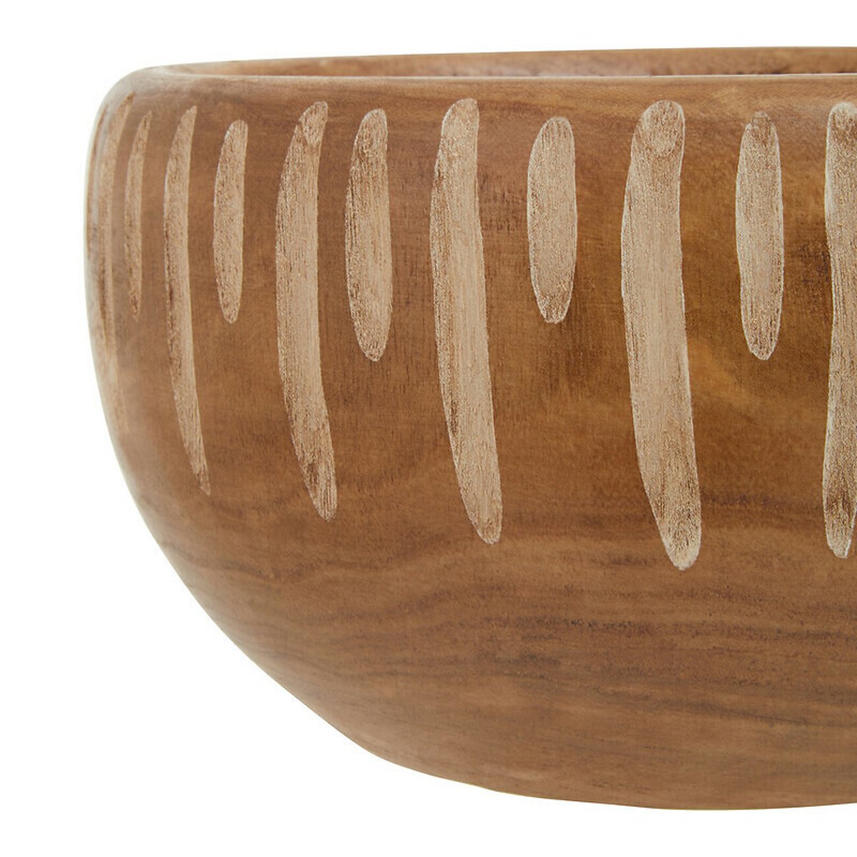 Small Brown And Natural Carved Round Bowl brown , FIFTY FIVE SOUTH