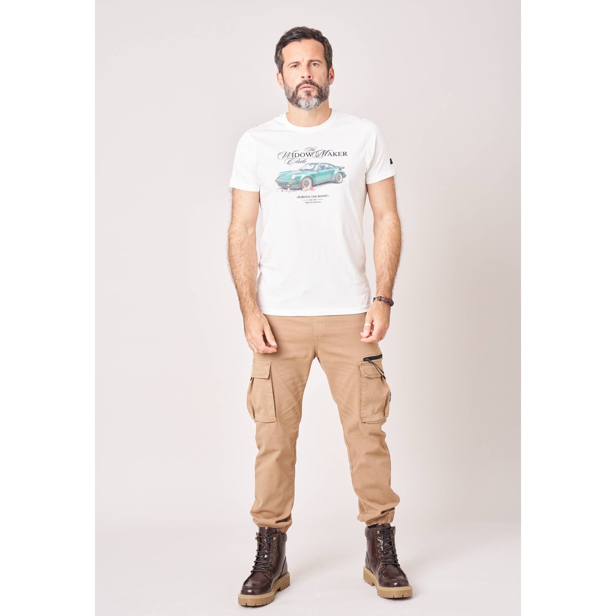 T-shirt regular homme en 100% coton imprimé voiture vintage  GREENCAR natural, DEELUXE