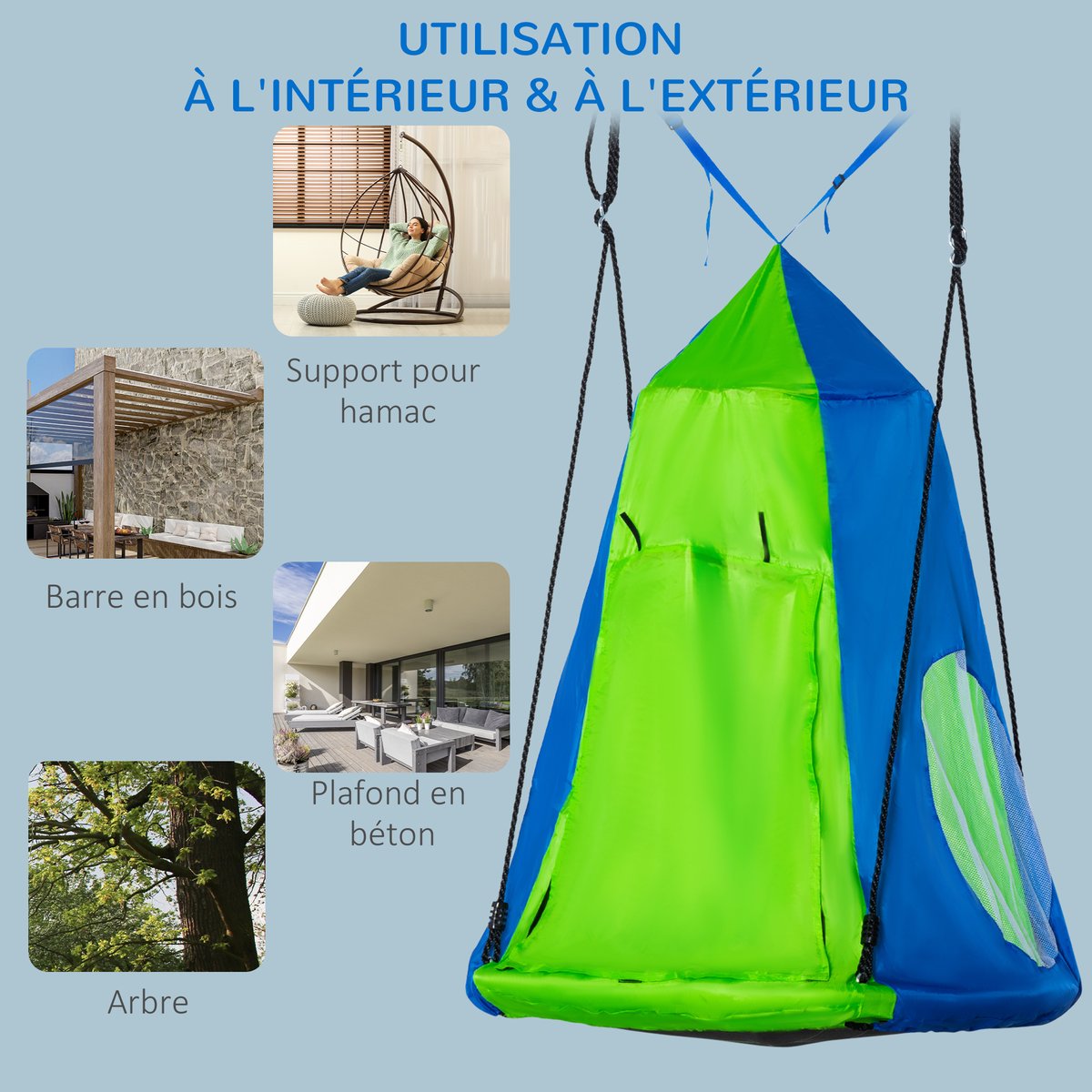 Hamac à bascule pour enfants PE Vert vert, OUTSUNNY