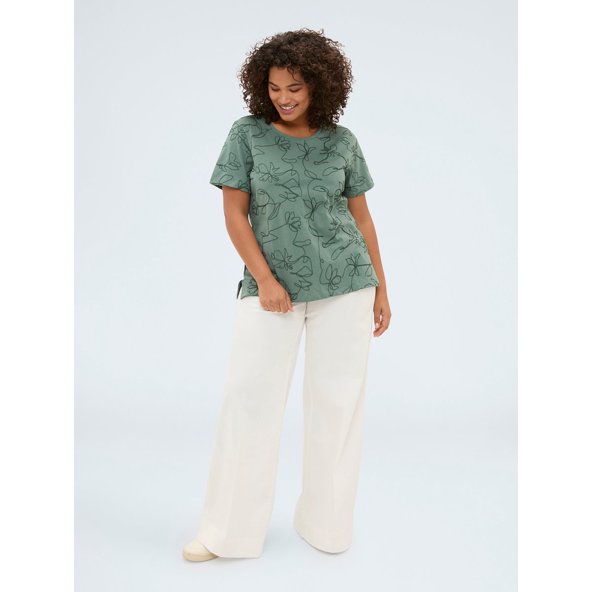 T-shirt avec broderies florales vert, FIORELLA RUBINO