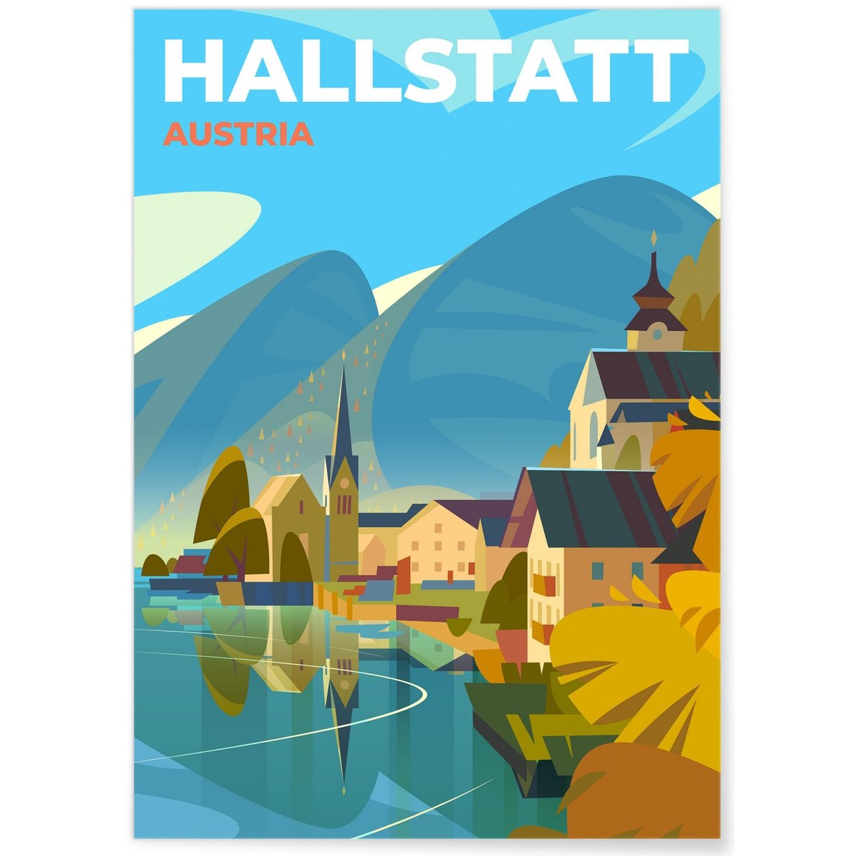 Affiche Autriche - Hallstatt blanc, L'AFFICHERIE