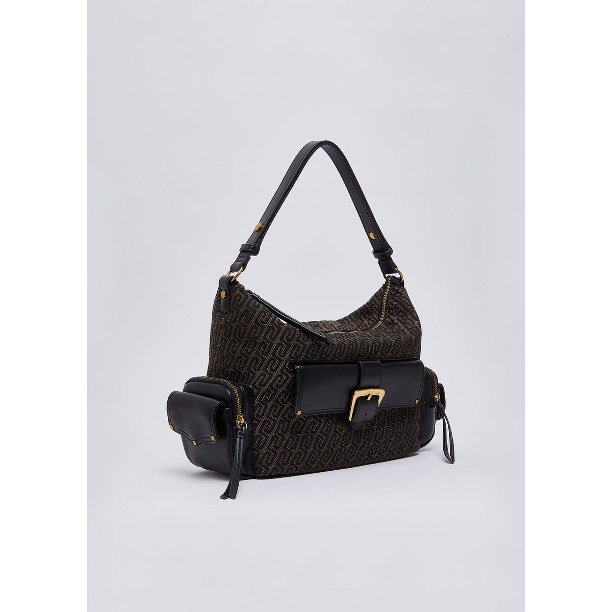 Sac hobo format moyen monogramme marron foncé, LIU JO