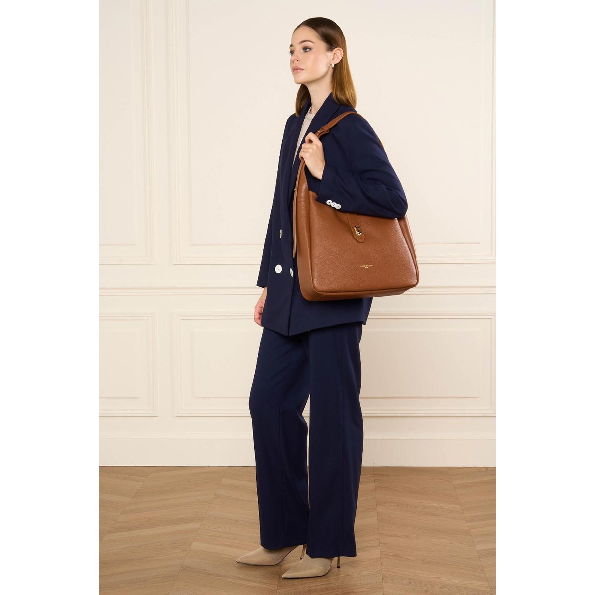 Grand sac seau, Made in France TOP DOUBLE camel - in - orange, LANCASTER