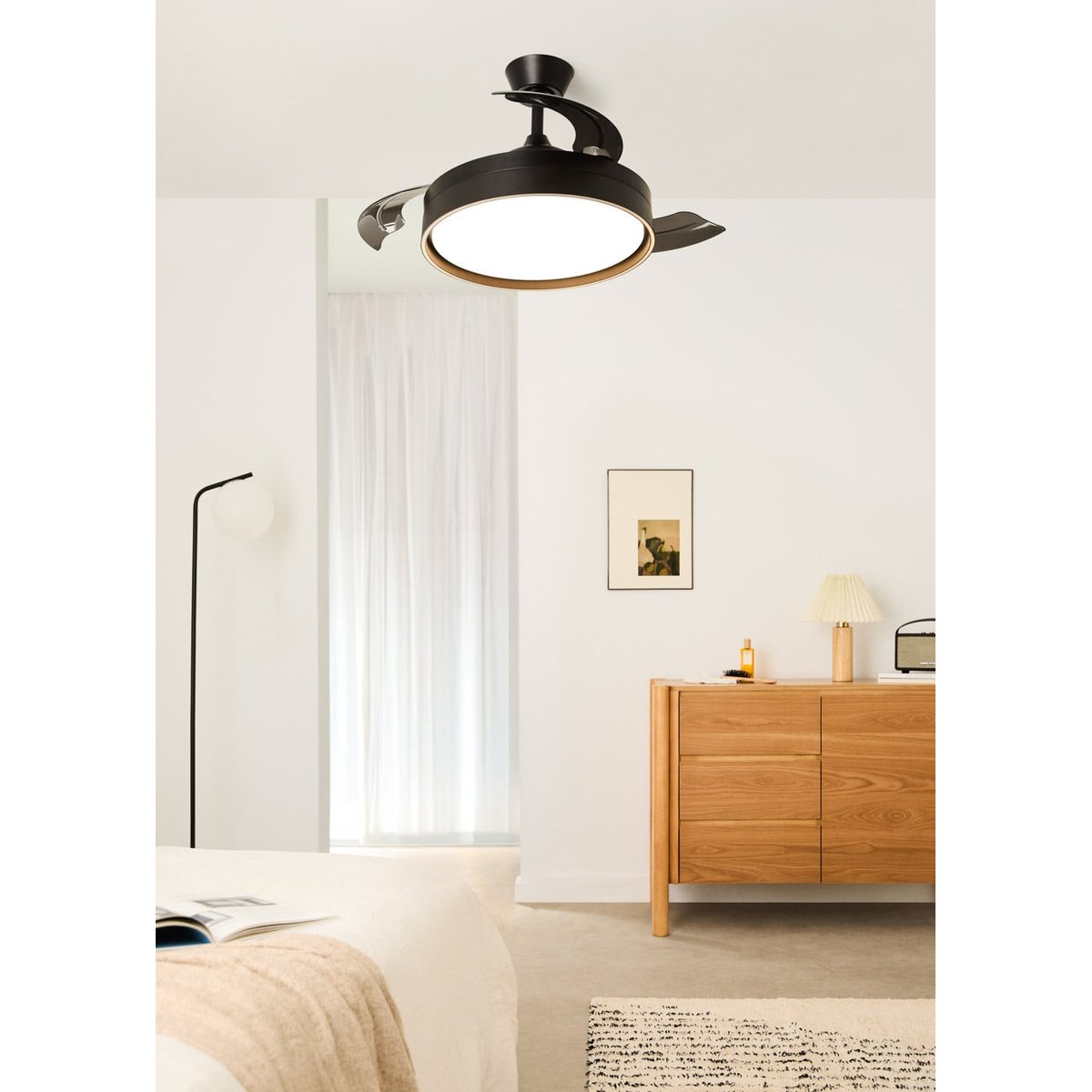 Ventilateur de plafond 40 W avec lumière et contrôleur mural WIND CLEAR EDGE noir/noir, CREATE
