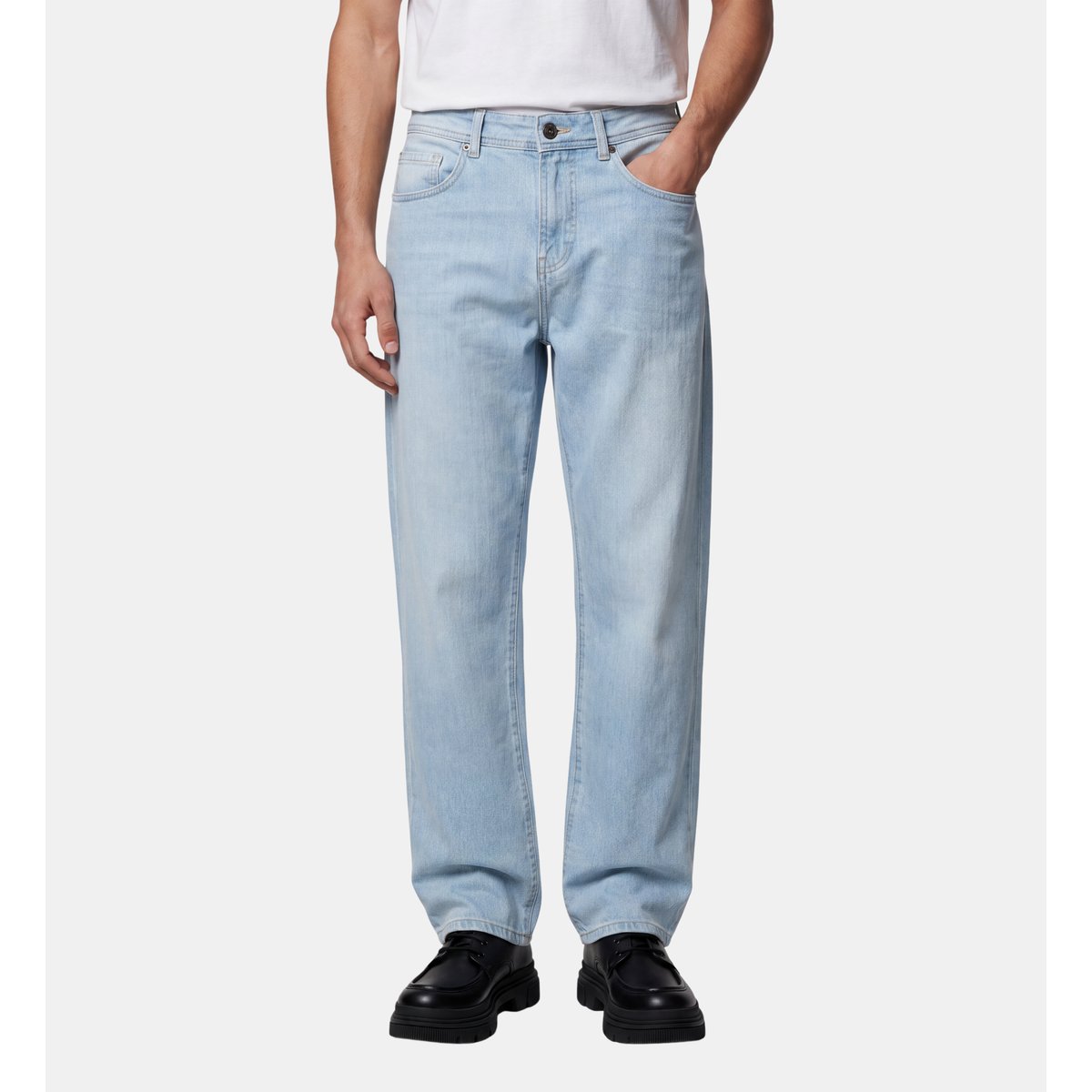 Jean rudenim droit en denim bleu jean délavé, GALERIES LAFAYETTE
