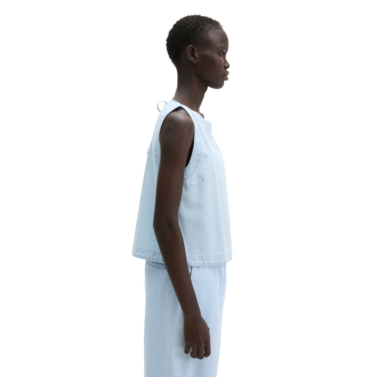 Top chemisier relaxed cropped avec Tencel™ Lyocell bleu clair, MARC O'POLO