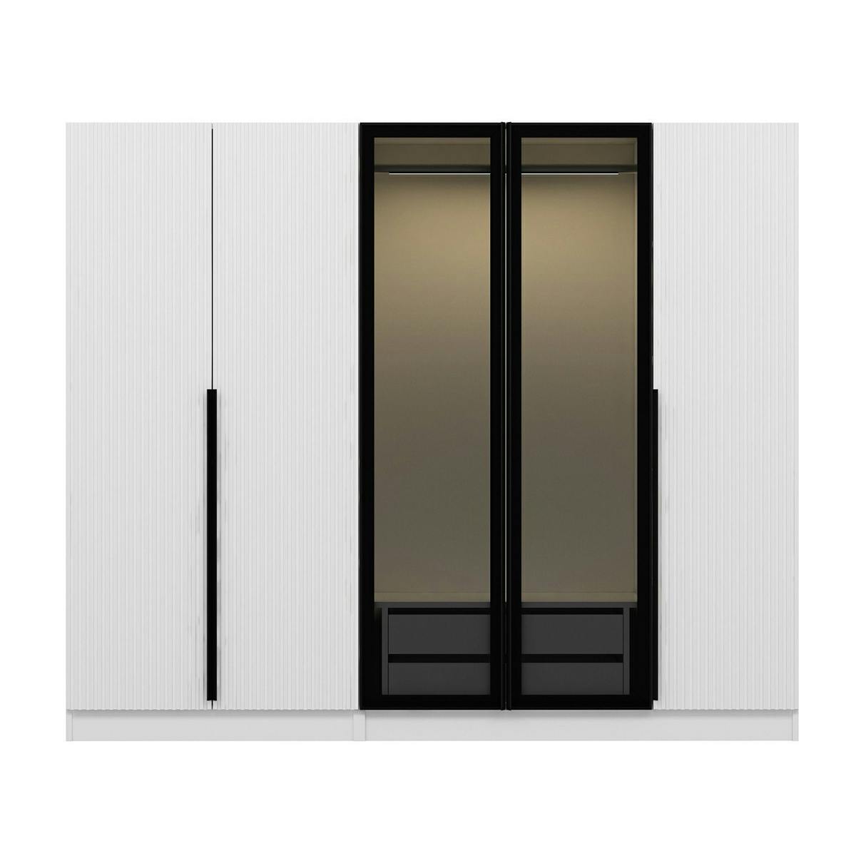 Armoire penderie blanche rainurée, 2 portes verre 225 cm BYRON blanc, PIER IMPORT