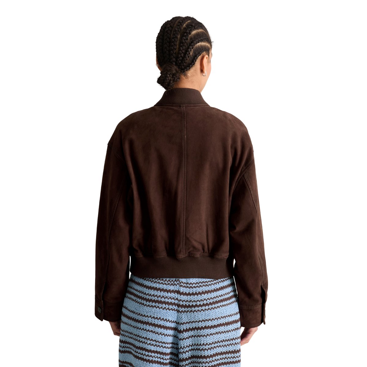 Blouson en cuir regular en cuir de chèvre velours doux marron foncé, MARC O’POLO DENIM
