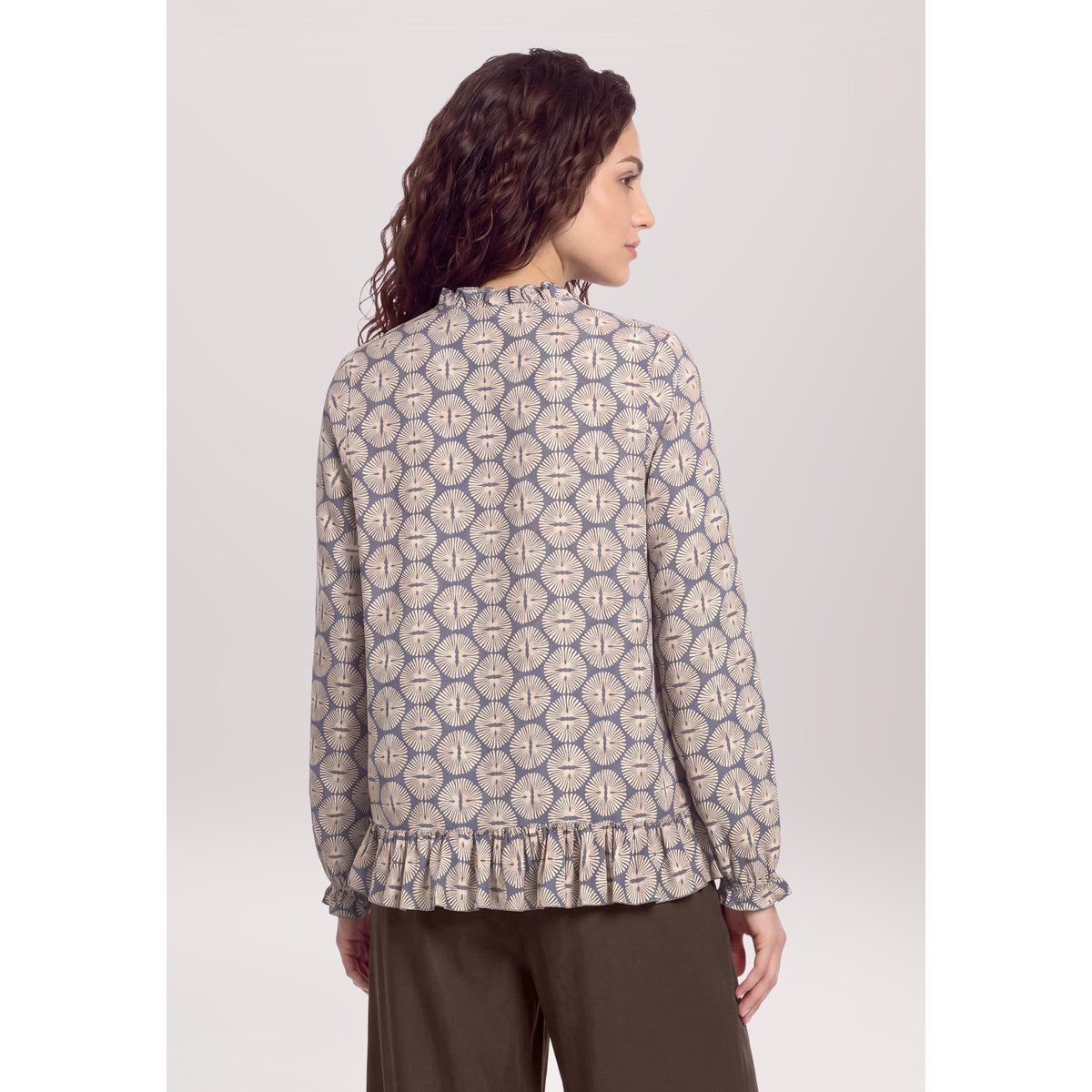 Blouse casual à fronce bleu/beige, CARTOON