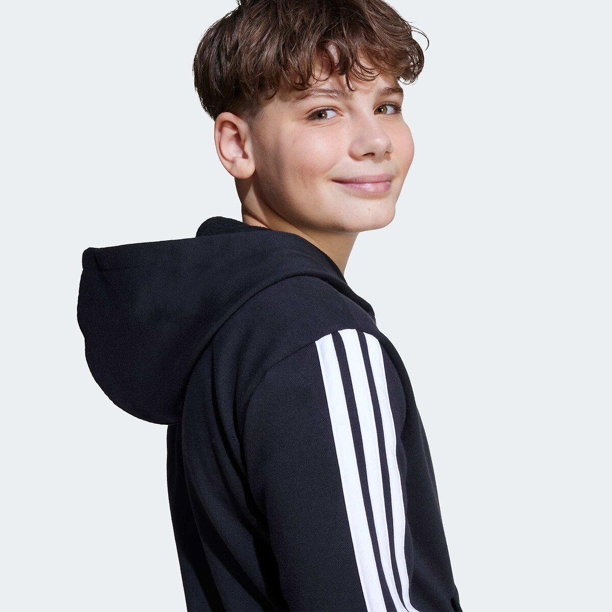 Felpa con cappuccio in tessuto garzato, 3 bande, ESSENTIALS nero , adidas Performance