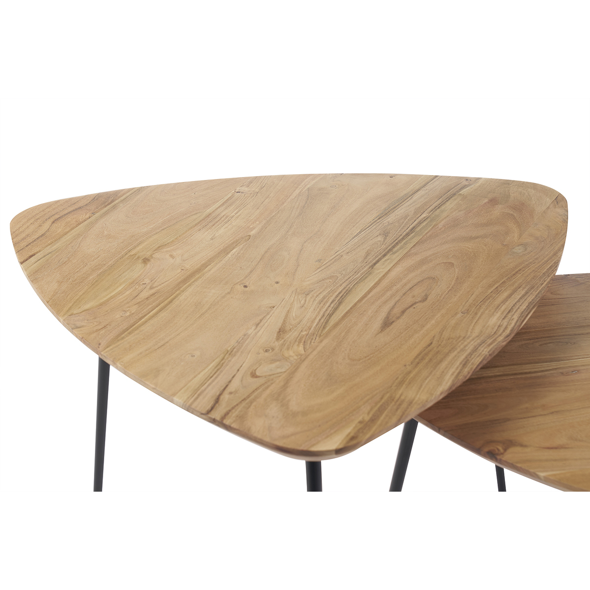 Tables basses gigognes bois massif et métal noir (lot de 2) STONES bois brut, MILIBOO