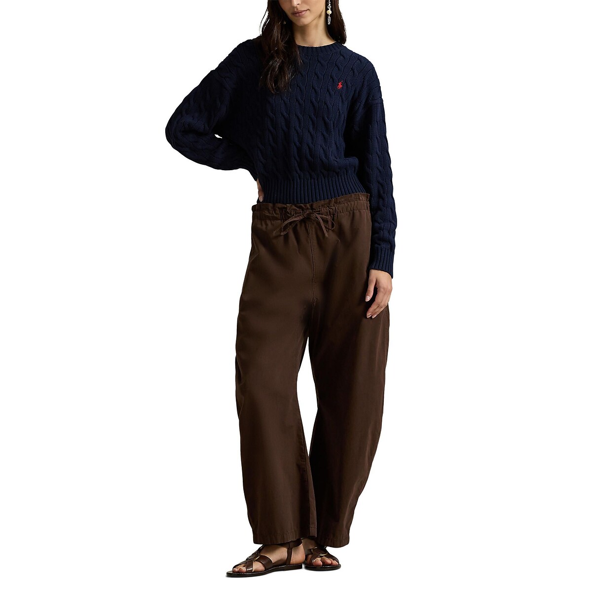 Cable Knit Crew Neck Long Sleeve Loose Fit Jumper navy, POLO RALPH LAUREN