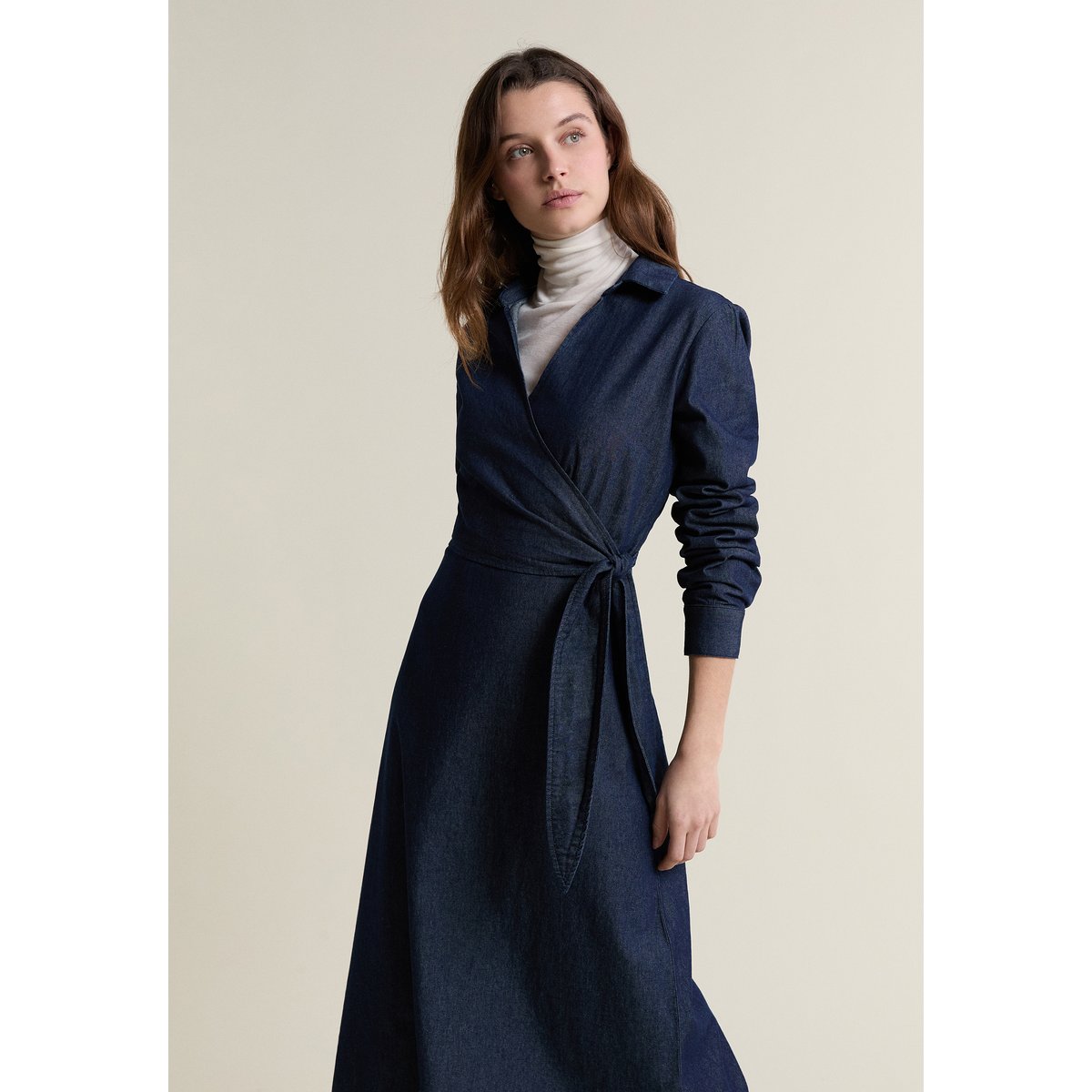 Robe longue en coton cache-coeur HARIA bleu royal, ETAM