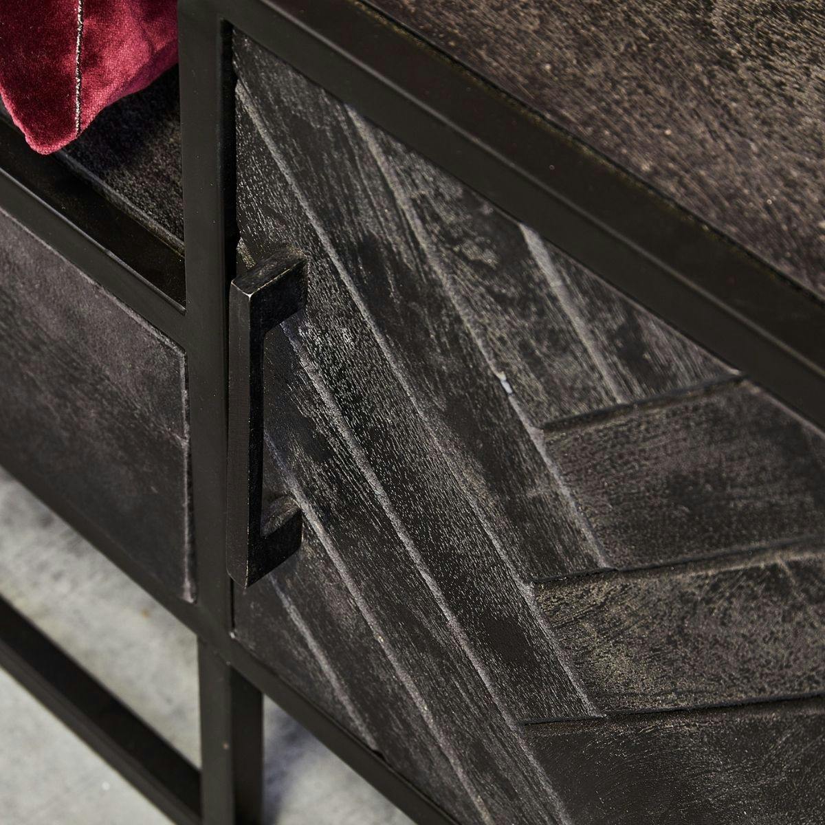 Meuble TV noir en bois 2 portes motif chevron 210 cm ALVERA noir, PIER IMPORT