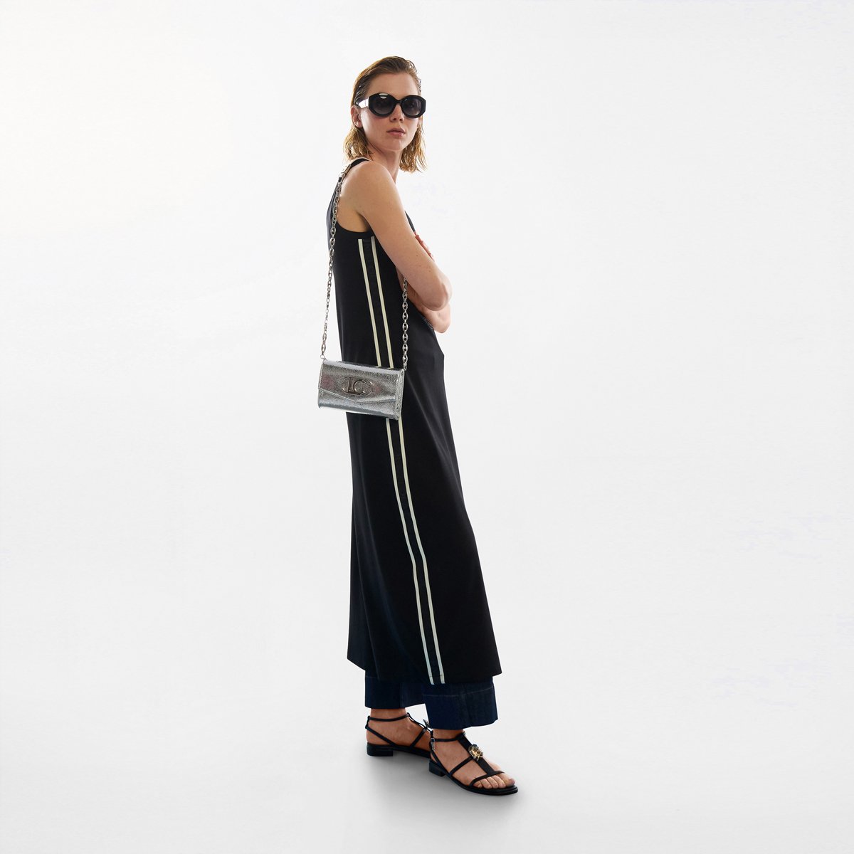 Robe longue sans manches avec motif en strass noir, LOLA CASADEMUNT