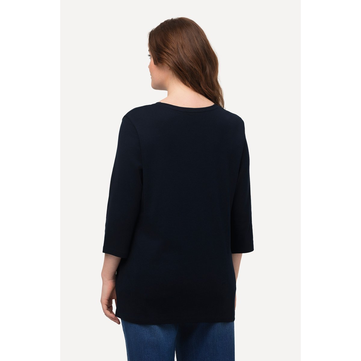 T-shirt V basic, classic, manches 3/4 marine, ULLA POPKEN