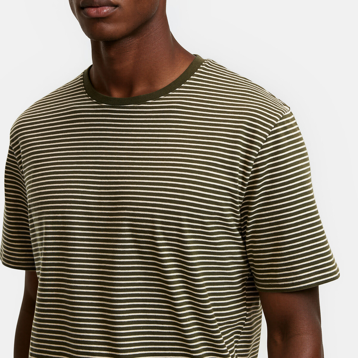 T-shirt à fines rayures en coton vert kaki rayé, LA REDOUTE COLLECTIONS