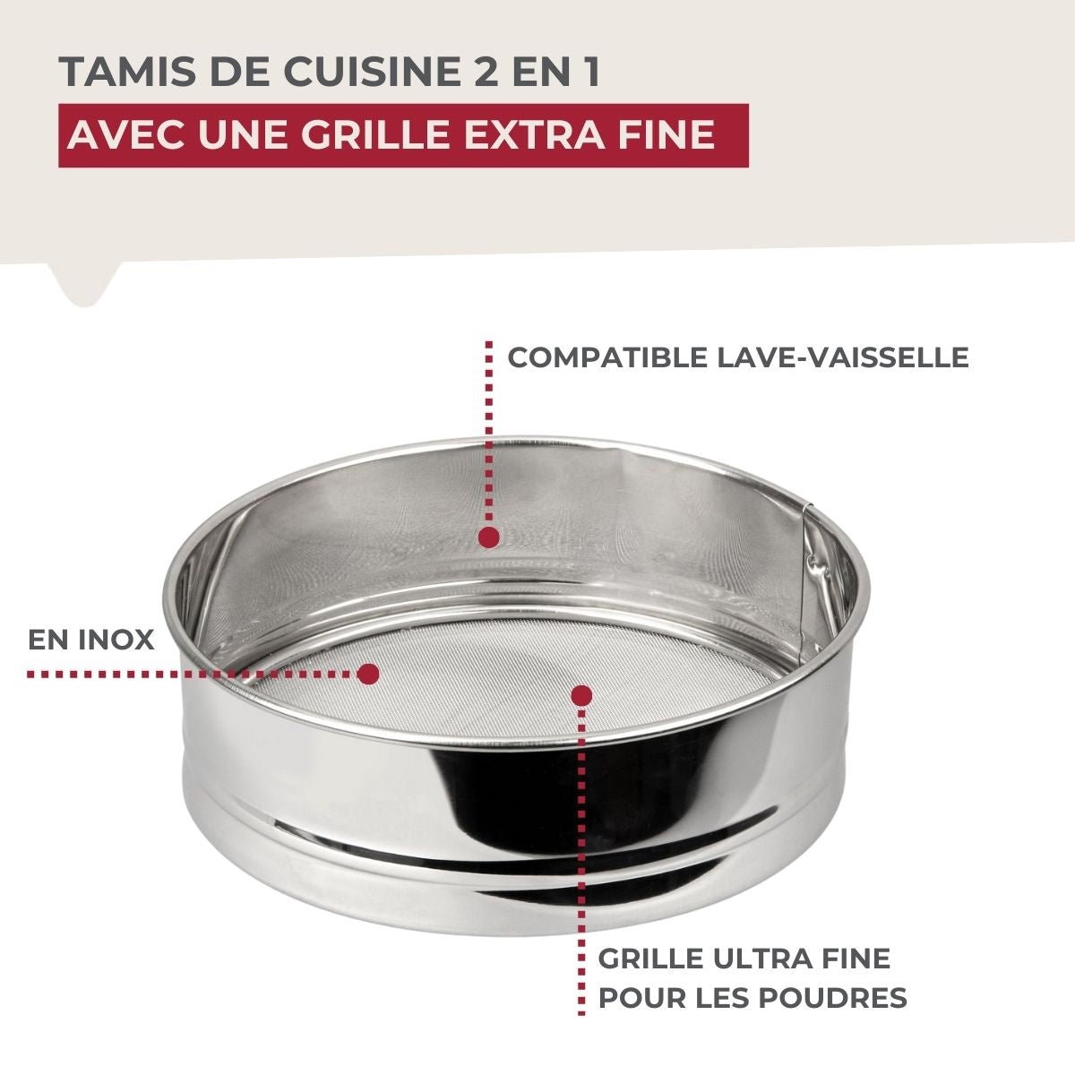 Ensemble de 2 Tamis de cuisine extra fin 18 cm de diamètre BASIC gris, FACKELMANN