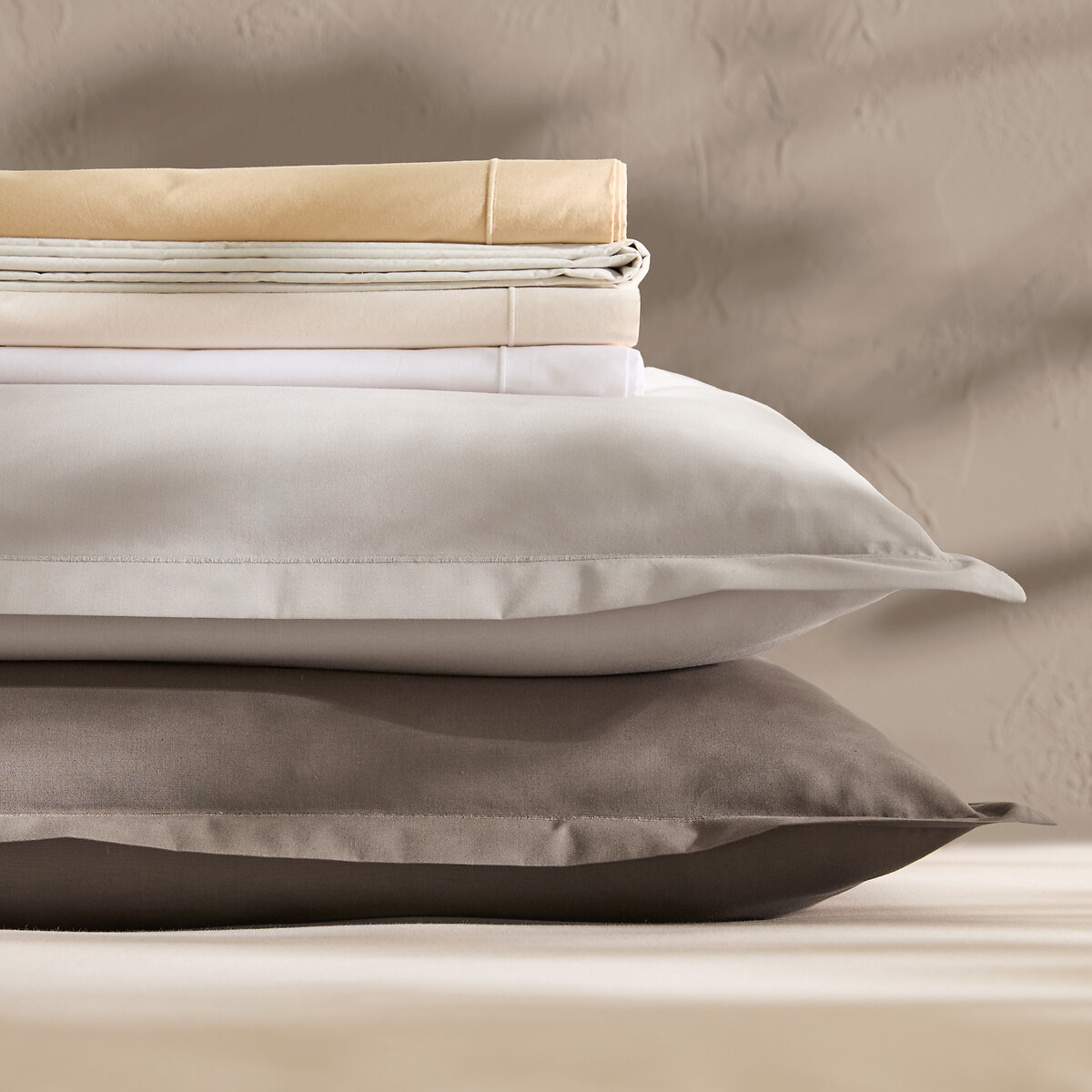 Drap plat en percale de coton 120 fils, VENETO taupe, AM.PM