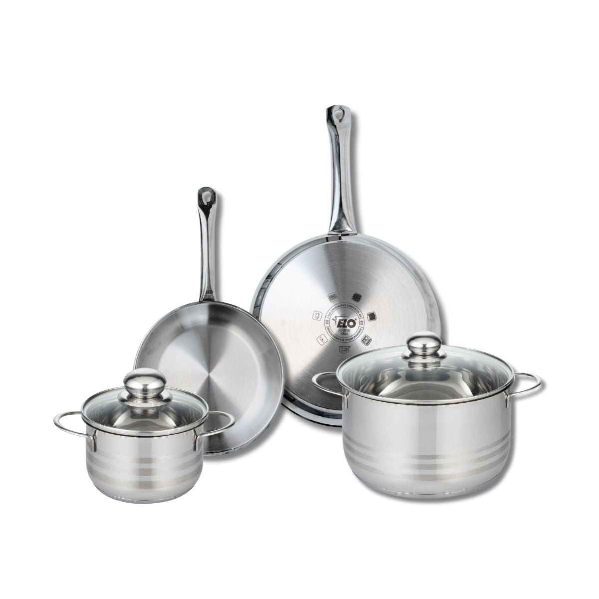 Batterie 2 poêles 24/28cm + 2 faitouts 16/24cm PROFI BRILLANT gris, ELO