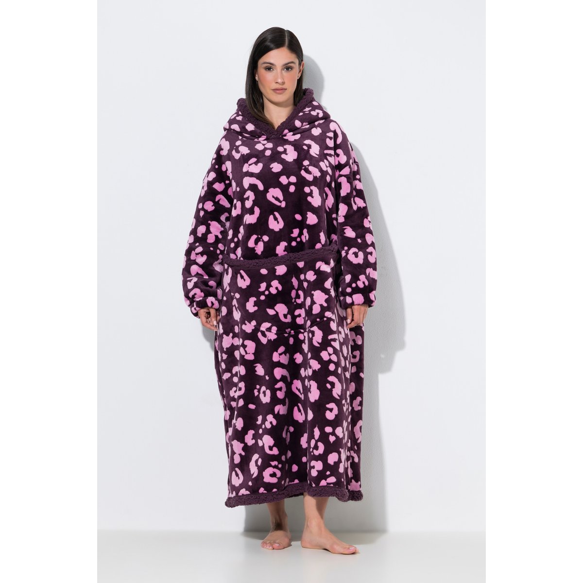 Poncho d'intérieur en tissu peluche prune foncé, ULLA POPKEN
