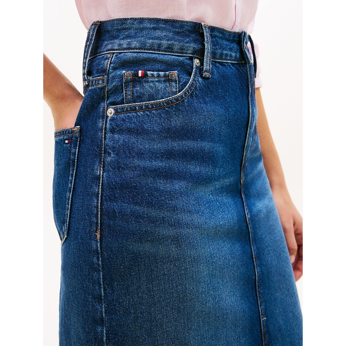 Gonna dritta, media lunghezza blu sbiadito, TOMMY HILFIGER
