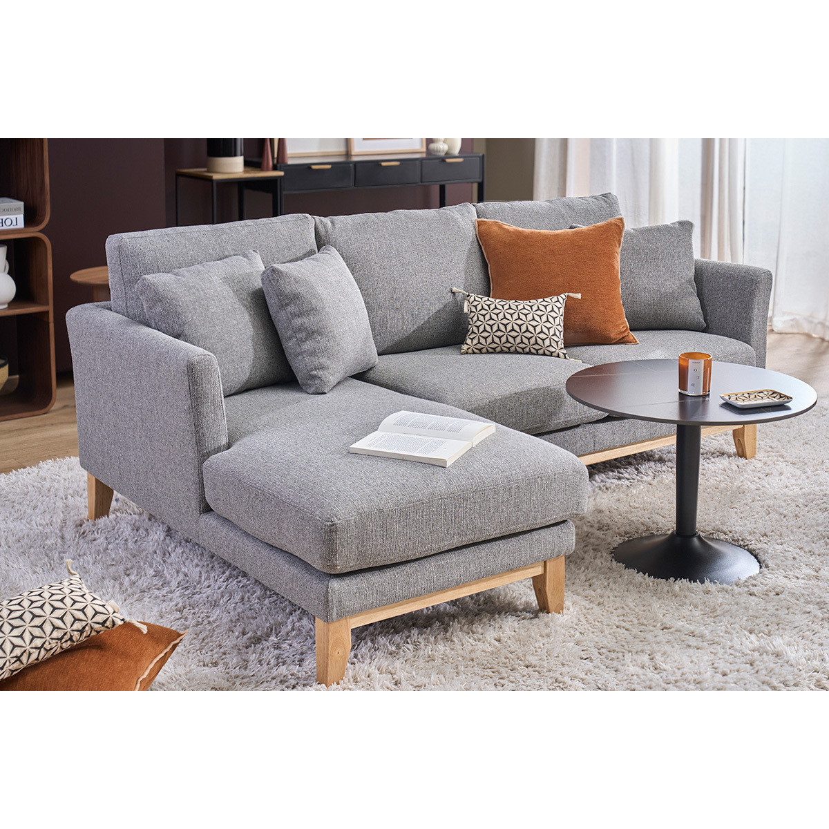 Canapé d'angle gauche scandinave déhoussable 3-4 places OSLO gris clair, MILIBOO