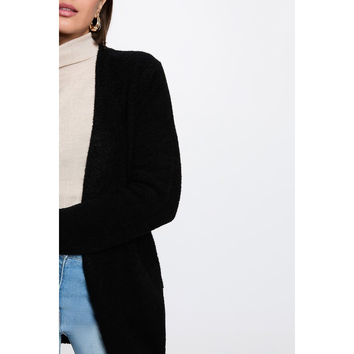 Gilet long col V noir, MORGAN